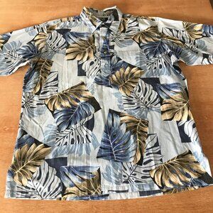 Ono Hawaiian Shirt Men L Blue Hawaiian Pocket Pullover Short Sleeve Collared